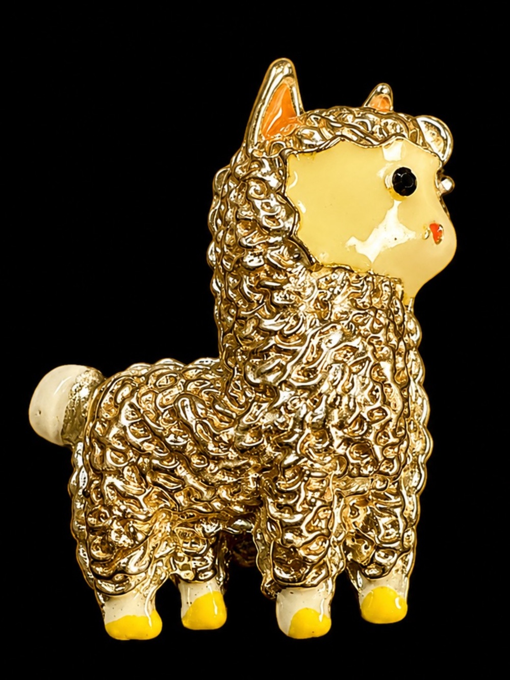 Gold and Cream Alpaca Brooch with Yellow Hooves - Women's Jewelry